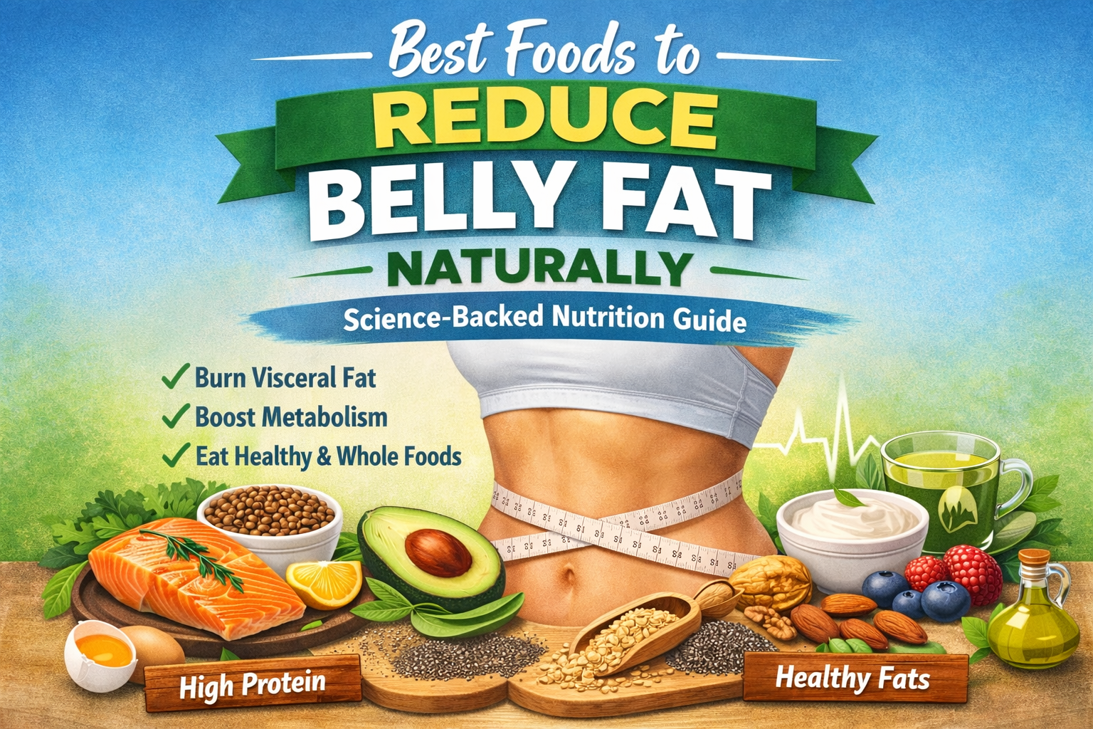 Best foods to reduce belly fat naturally including protein, fiber, and healthy fats