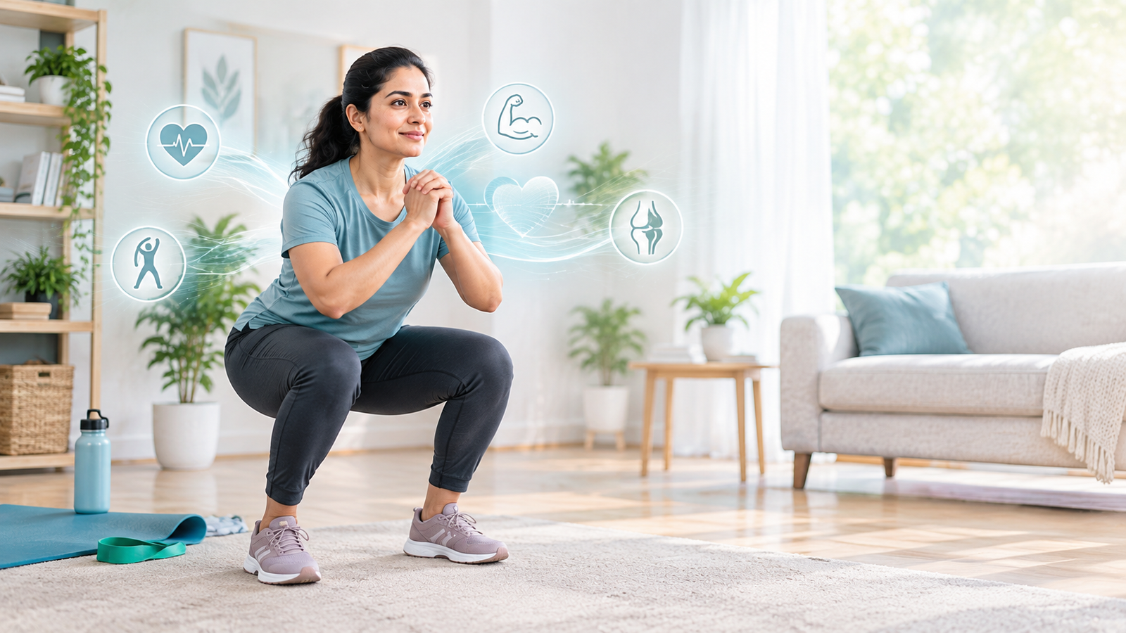 Beginner doing simple exercises for fitness and healthy movement