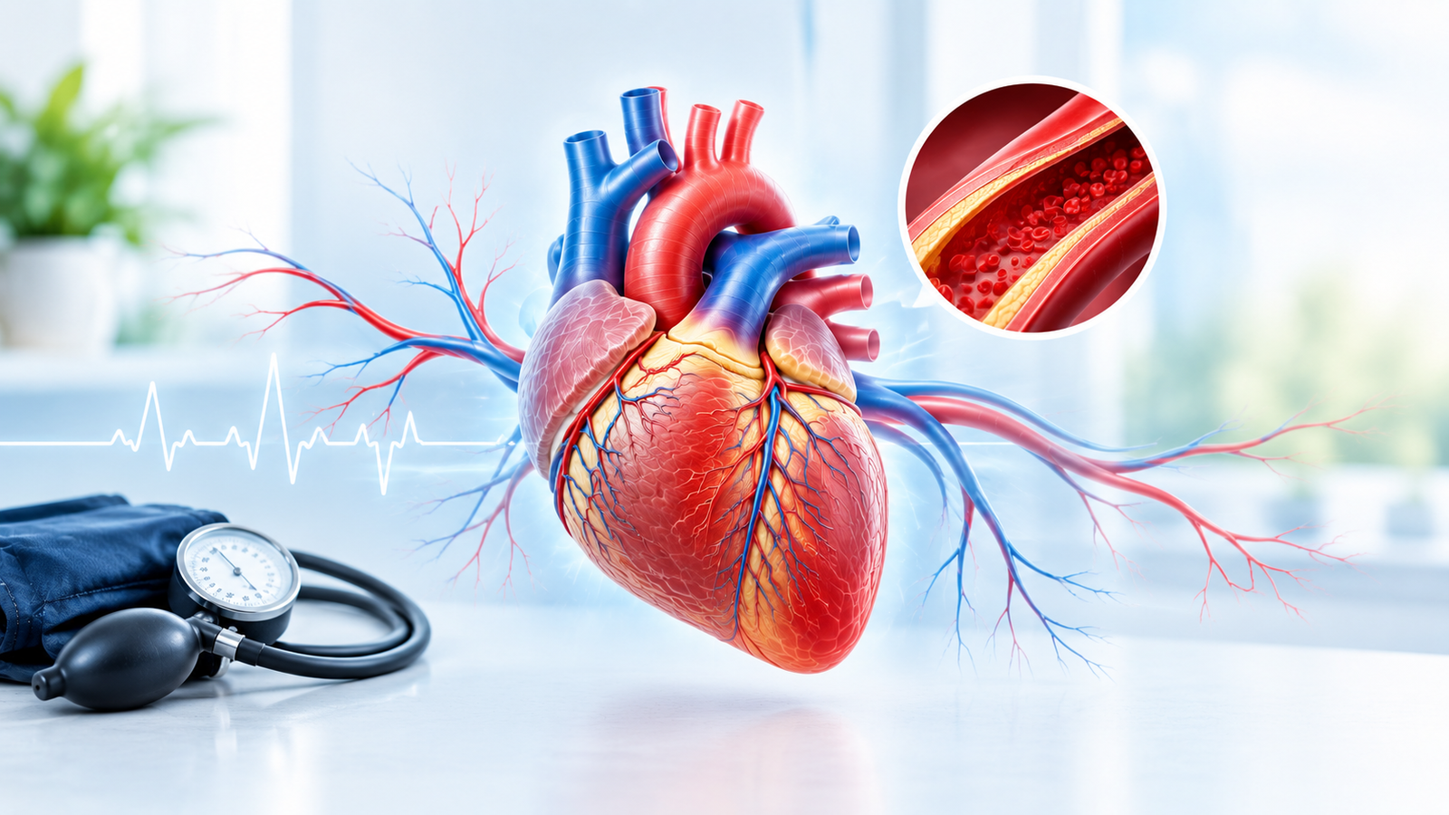 Anatomical heart and blood vessels representing cardiovascular disease