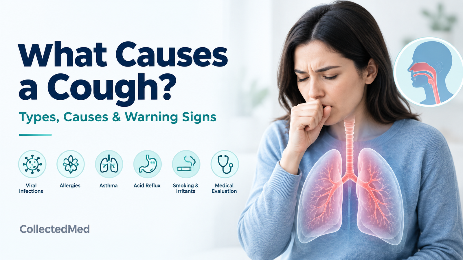 Person coughing with an illustration of the lungs and airways