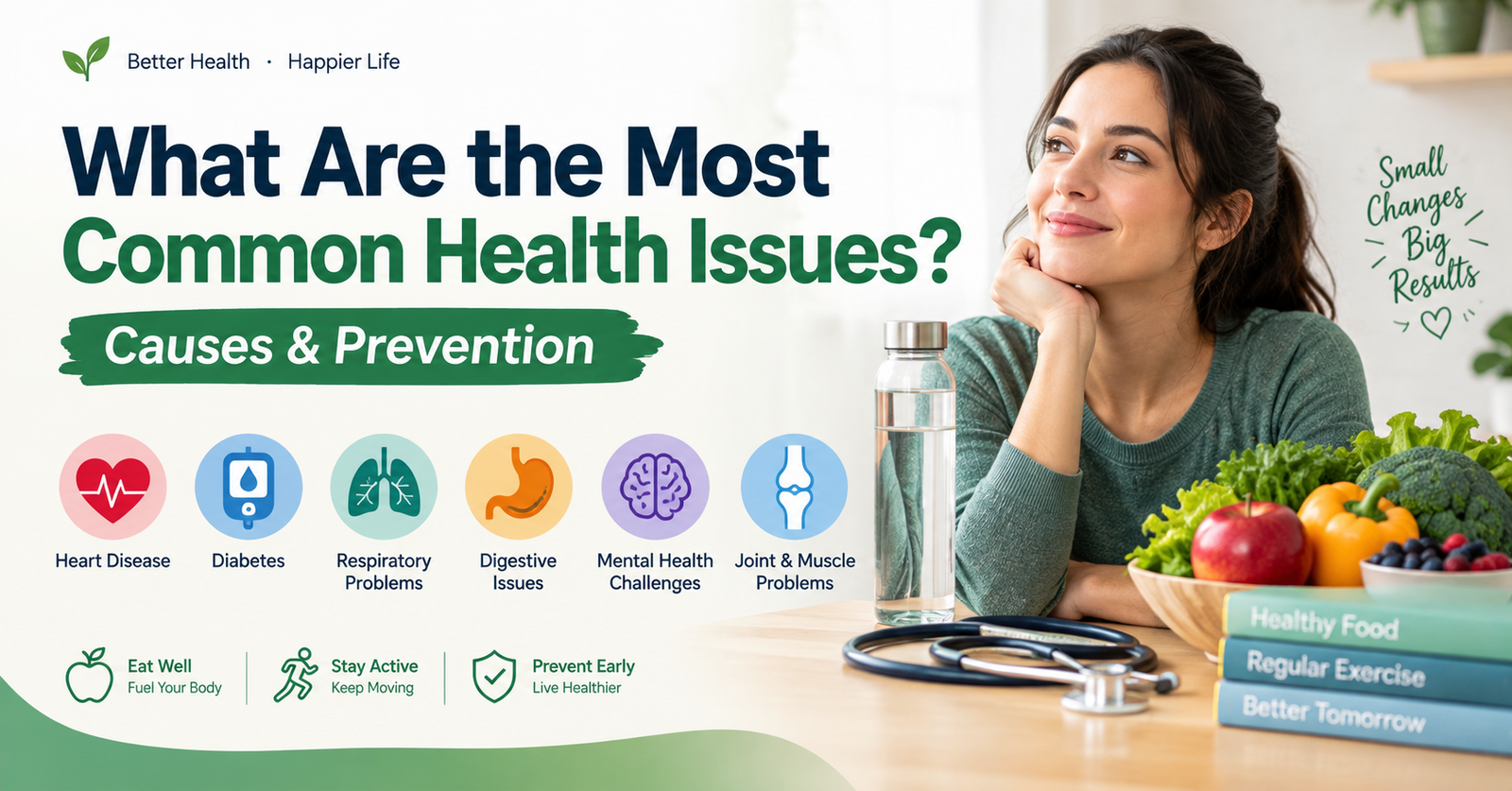 Common health issues including chronic diseases, digestive problems, infections, and mental health conditions.