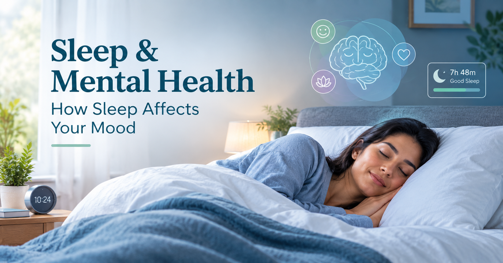 Sleep and mental health connection showing restful sleep and emotional well-being