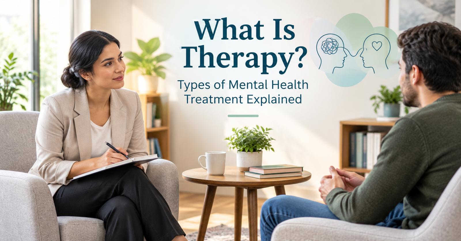 Therapy session representing different types of mental health treatment