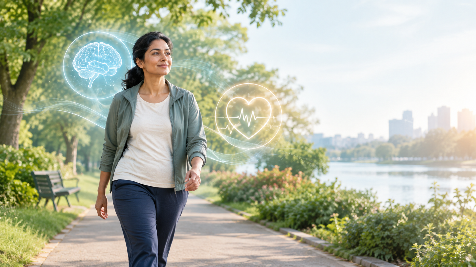 Person walking outdoors for better health and physical fitness
