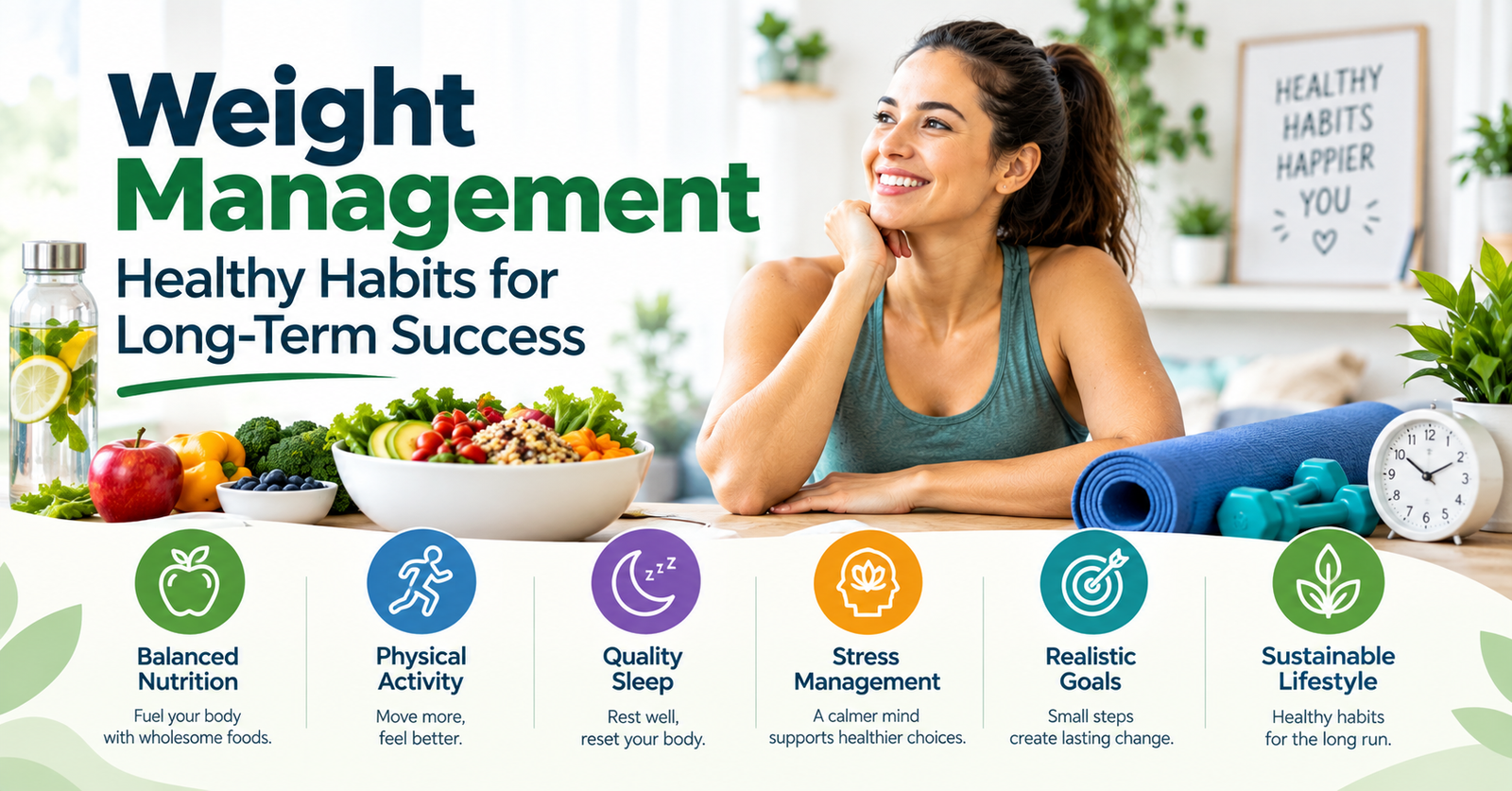 Weight management with healthy eating, physical activity, sleep, and sustainable lifestyle habits