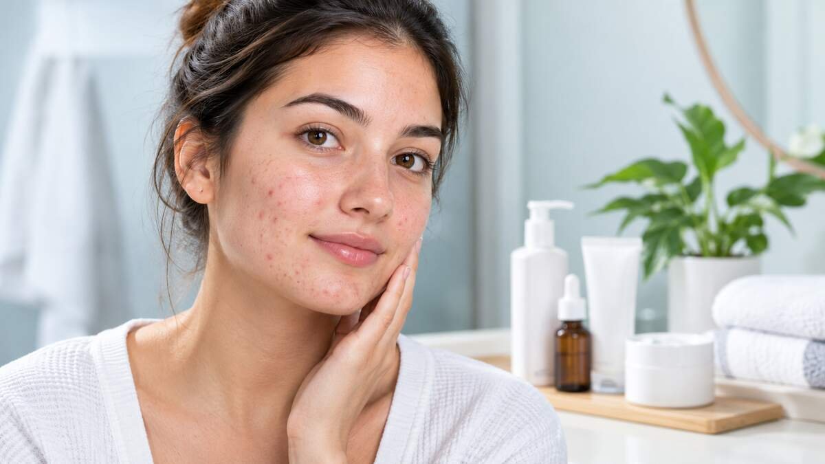 Young adult with mild acne illustrating acne treatment options and skincare approaches.