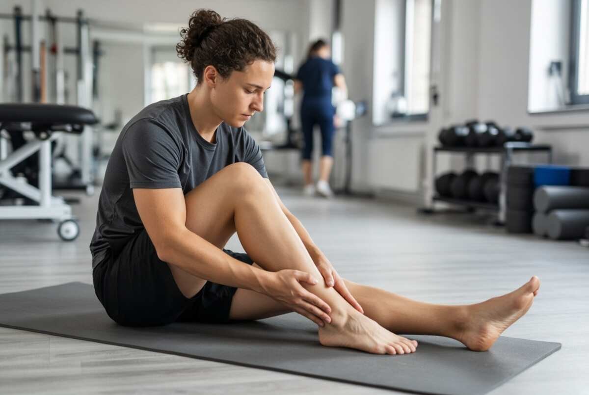Athlete holding an ankle during a discussion about ankle sprain risk factors and prevention.