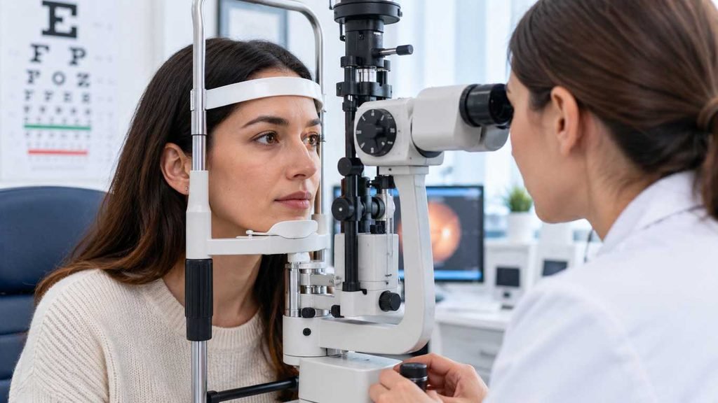 Eye examination to evaluate blurred vision