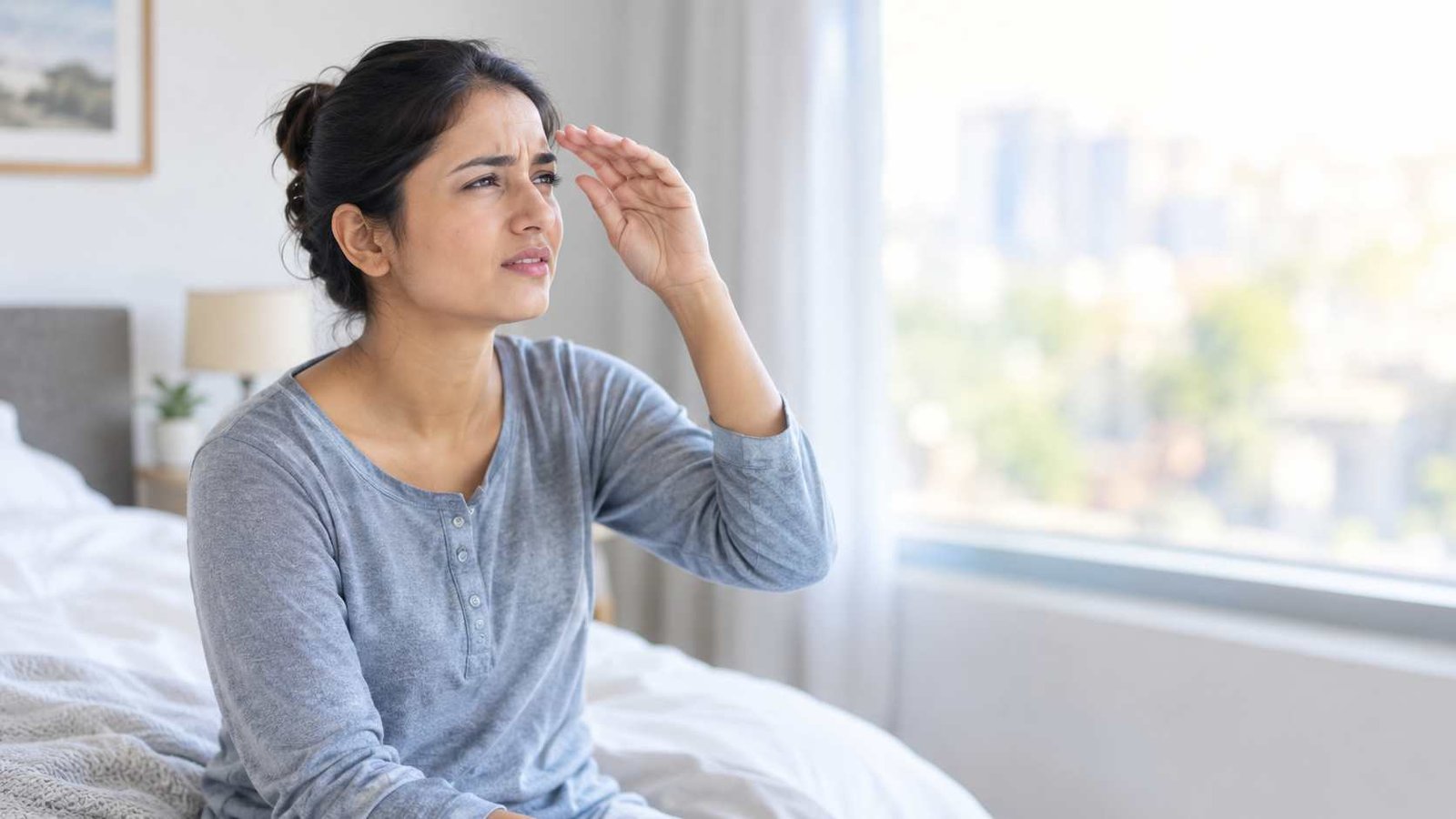 Person experiencing blurred vision after waking up in the morning