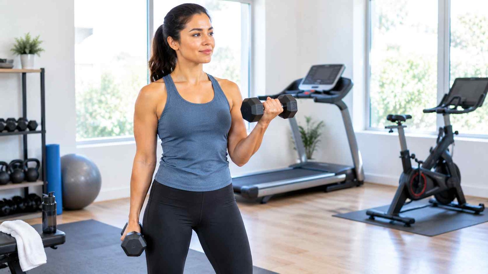 Adult combining cardio and strength training in a fitness routine