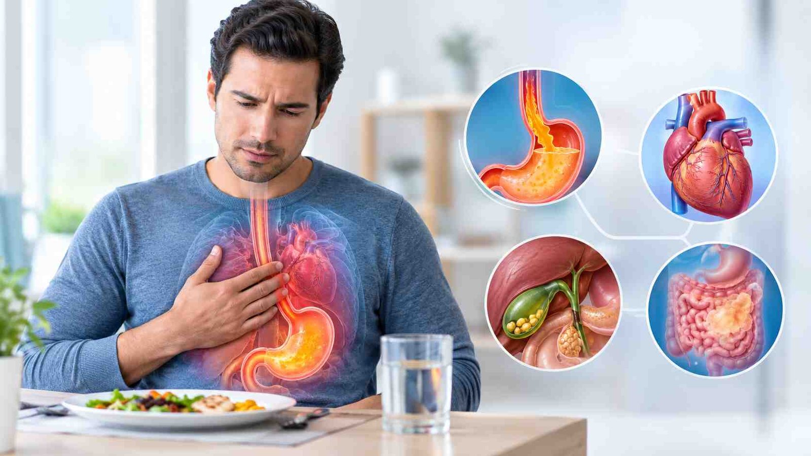 Chest pain after eating and possible digestive and heart-related causes