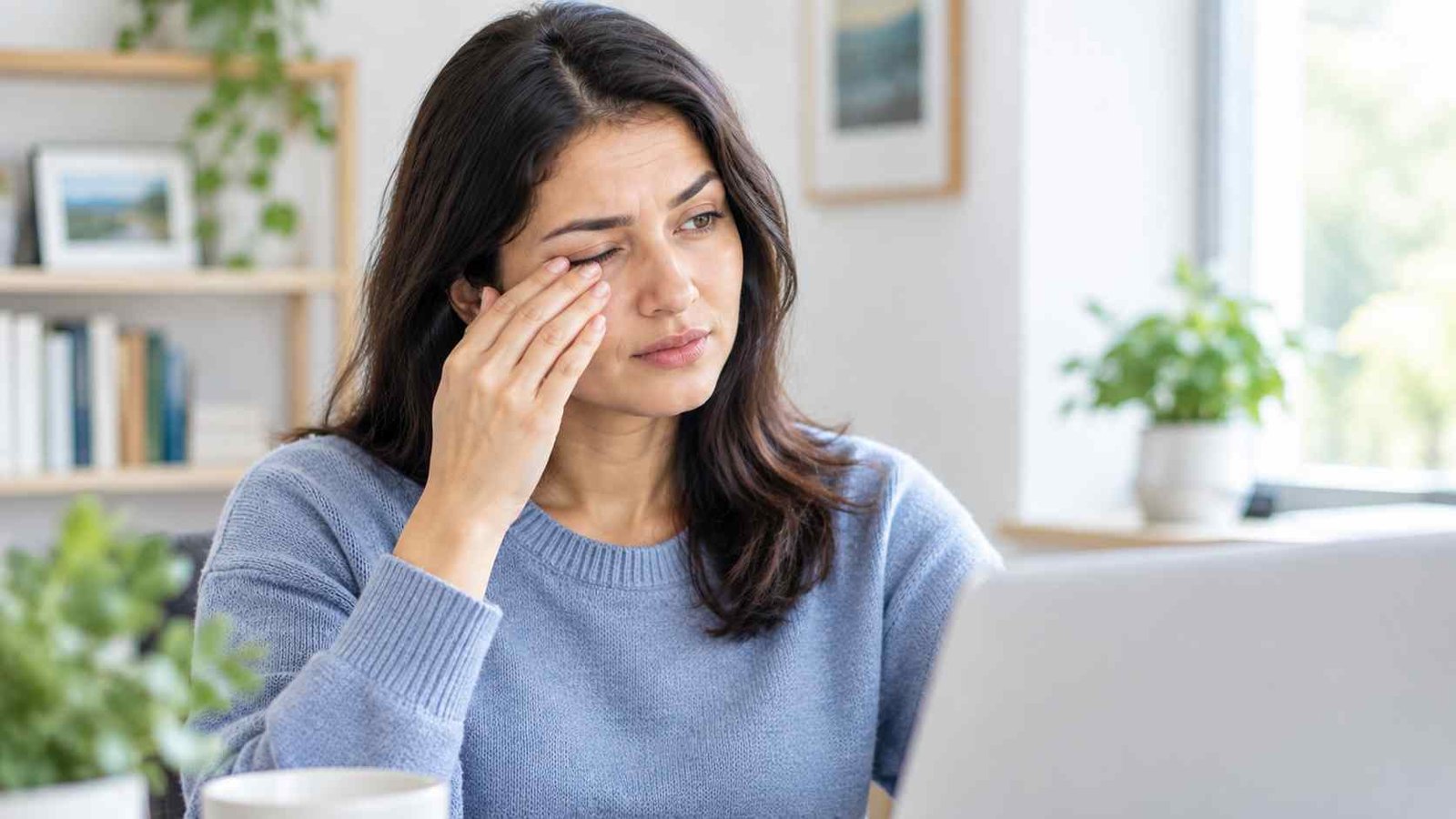 Person experiencing dry eye symptoms and eye irritation