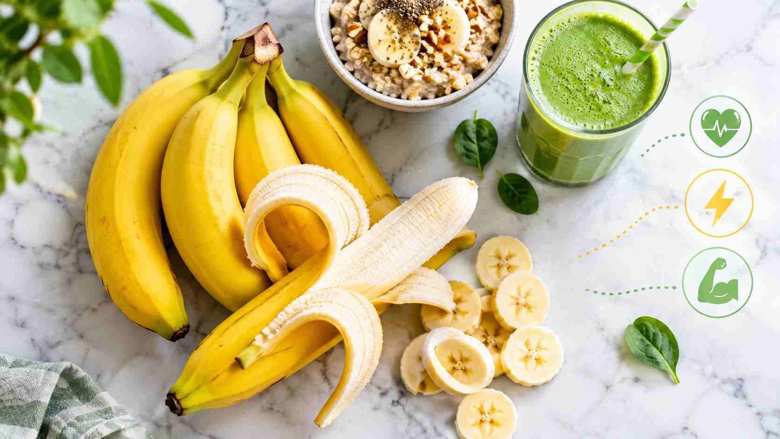 Fresh ripe bananas on a marble surface — 10 science-backed health benefits of eating them daily.