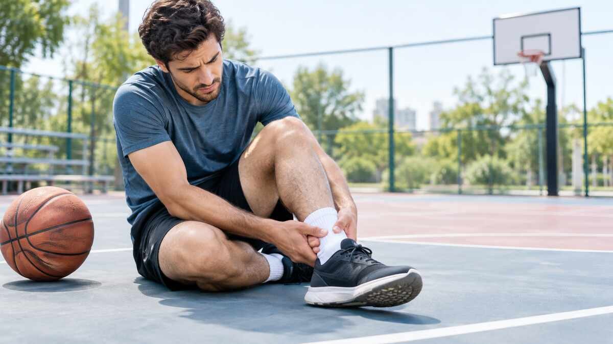 Recreational athlete holding an ankle after a possible sprain
