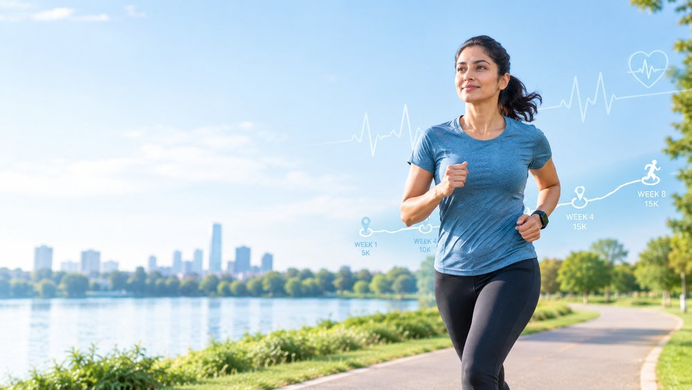 Adult runner building endurance during a steady outdoor run to improve running stamina