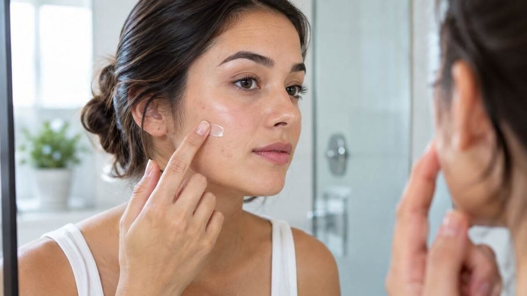 Person applying topical acne cream to their face — topical treatment options explained.