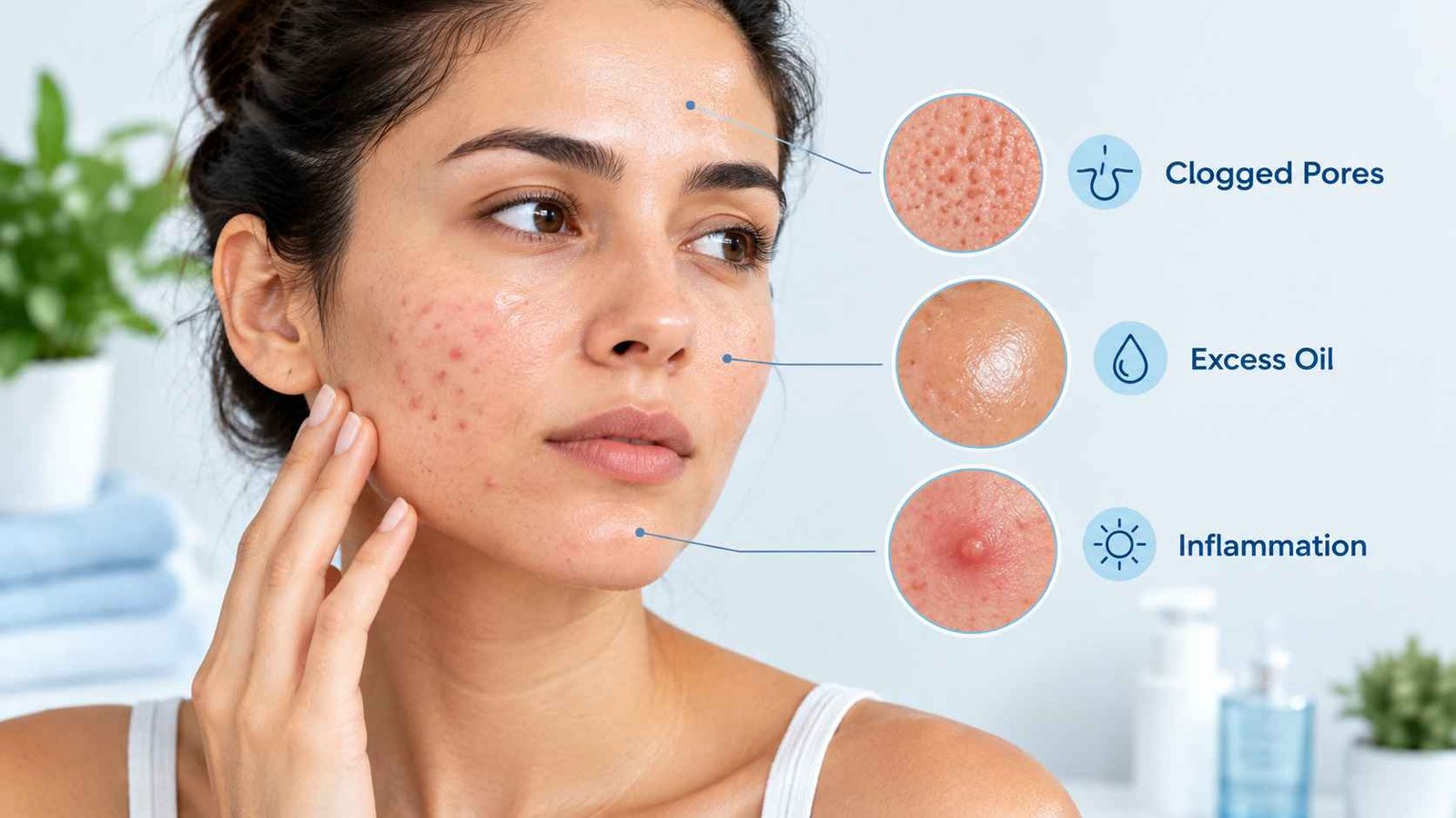 Person with visible facial acne and inflamed pimples