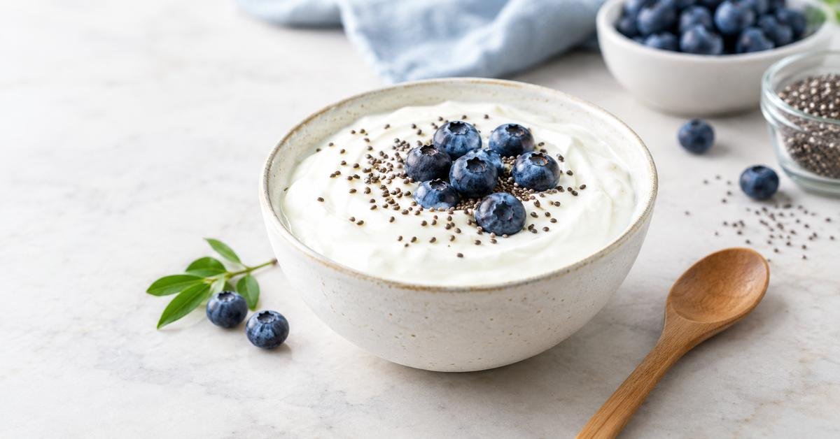 Bowl of yogurt with berries and nuts representing yogurt health benefits and nutrition